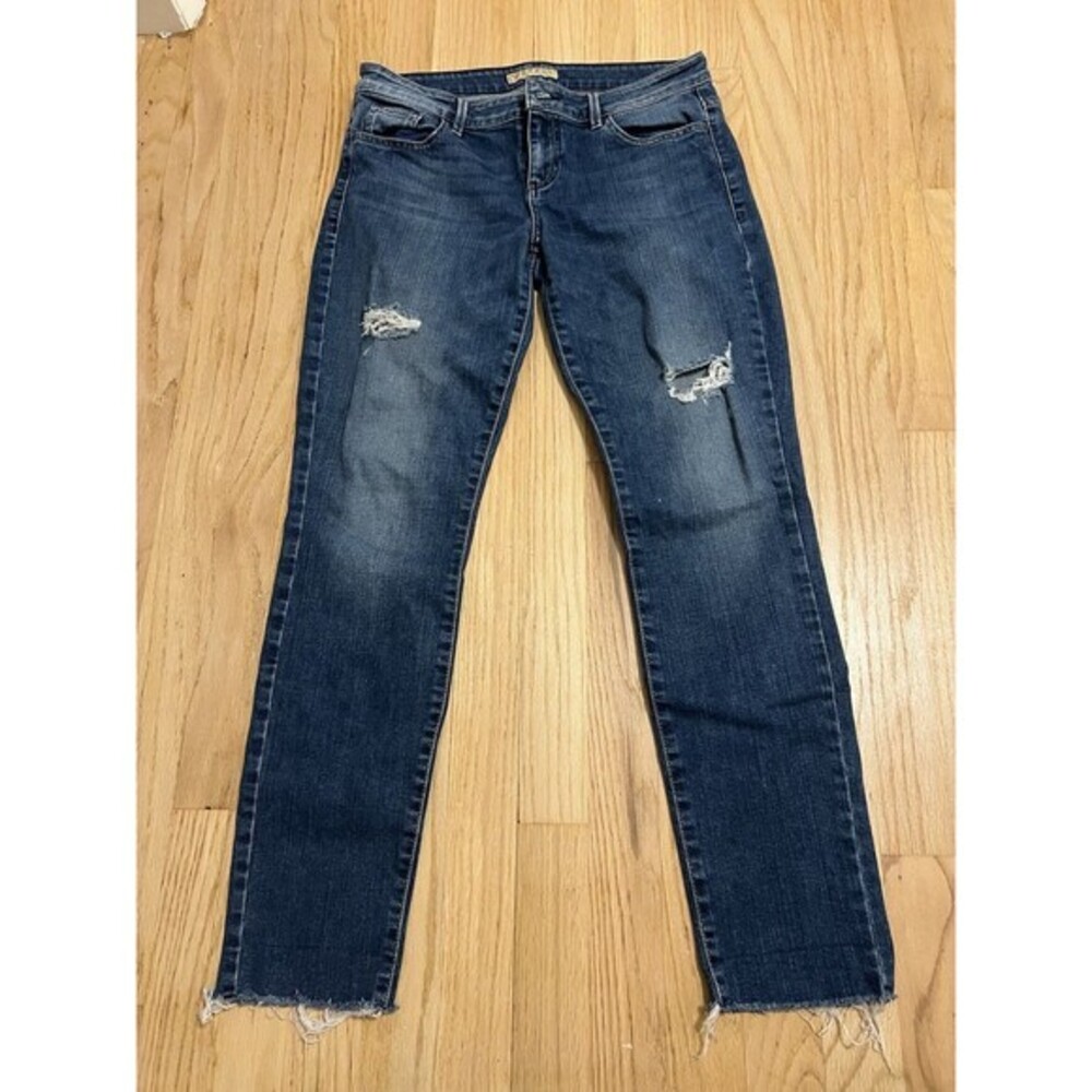 Guess Los Angeles Distressed Skinny Jeans Medium Wash Raw Hem Size 29 Distressed